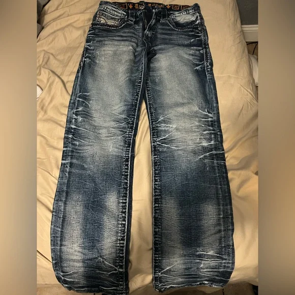 Rock Revival Distressed Blue Slim Straight Jeans